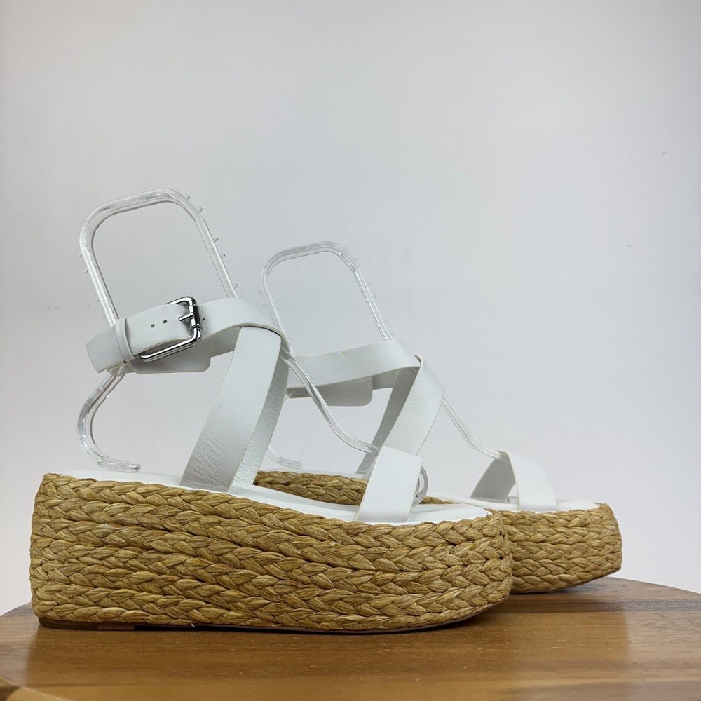 New Womens Pure Donna Karan Lolah White Platform Espadrille Sandal Size 9.5 M